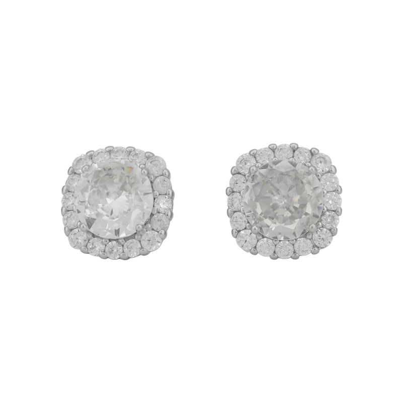 Cushion-Cut Halo Stud Earrings