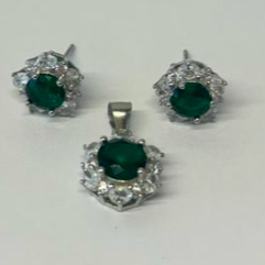 Sterling Silver Emerald Radiance Halo Set