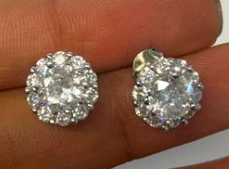 Sterling Silver Radiant Halo Cluster Stud Earrings