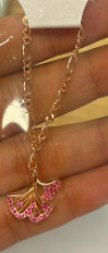 Rose Gold Fan Leaf Charm with Pink Stones