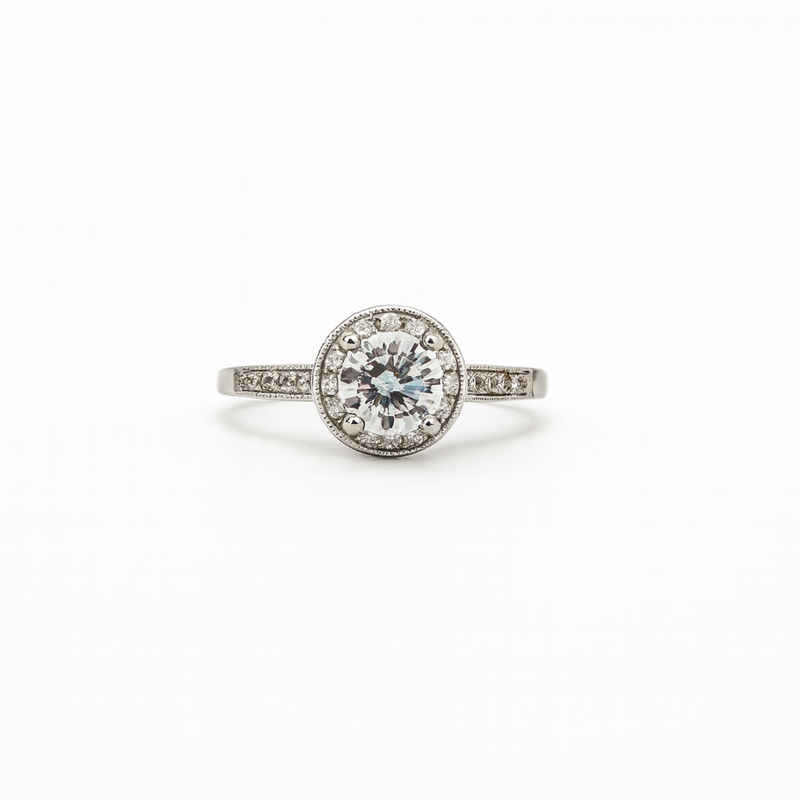 Sterling Silver Celeste Solitaire Halo Ring