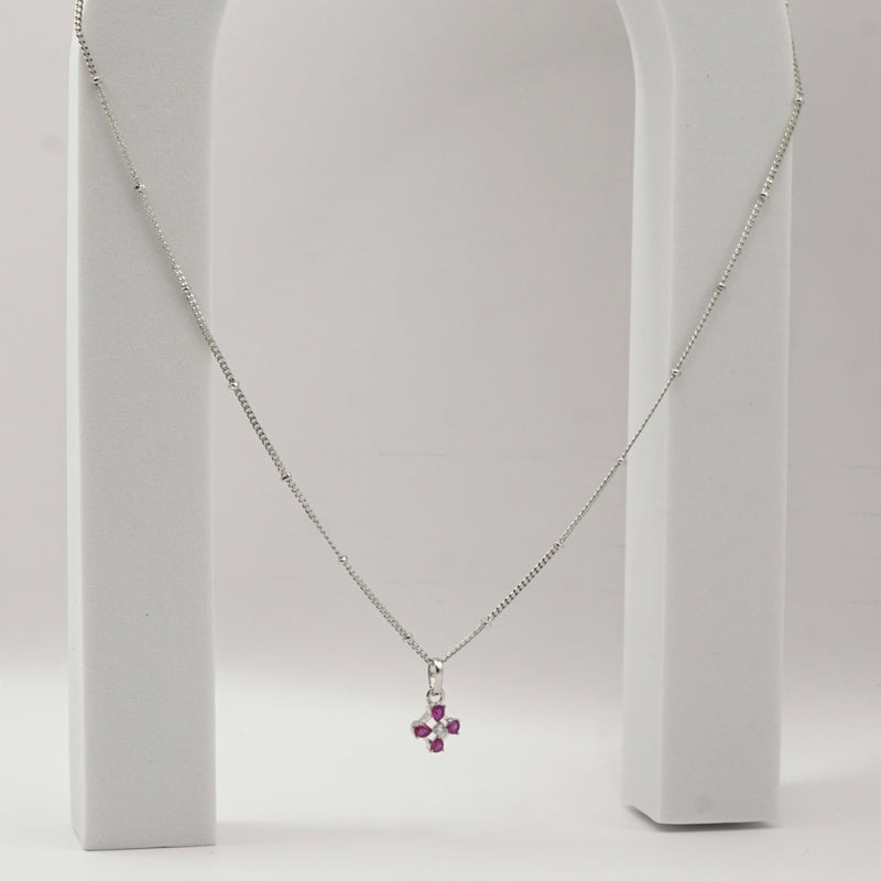 Ruby Flower Pendant Necklace
