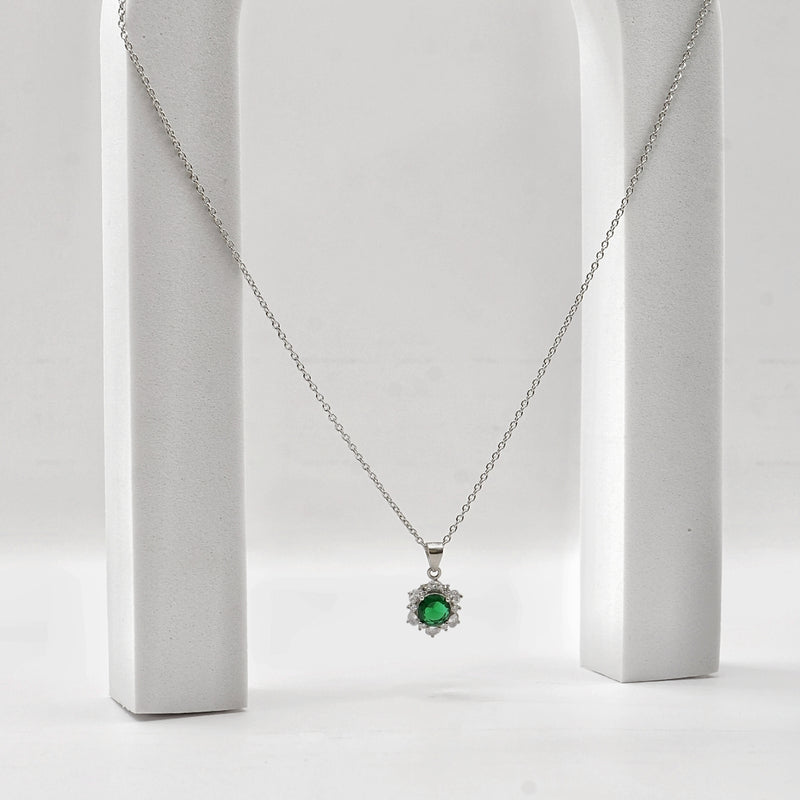 Emerald Radiance Halo Necklace