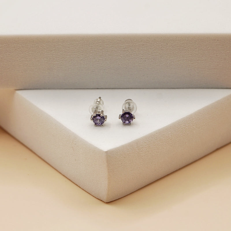 Lavender Spark Solitaire Studs