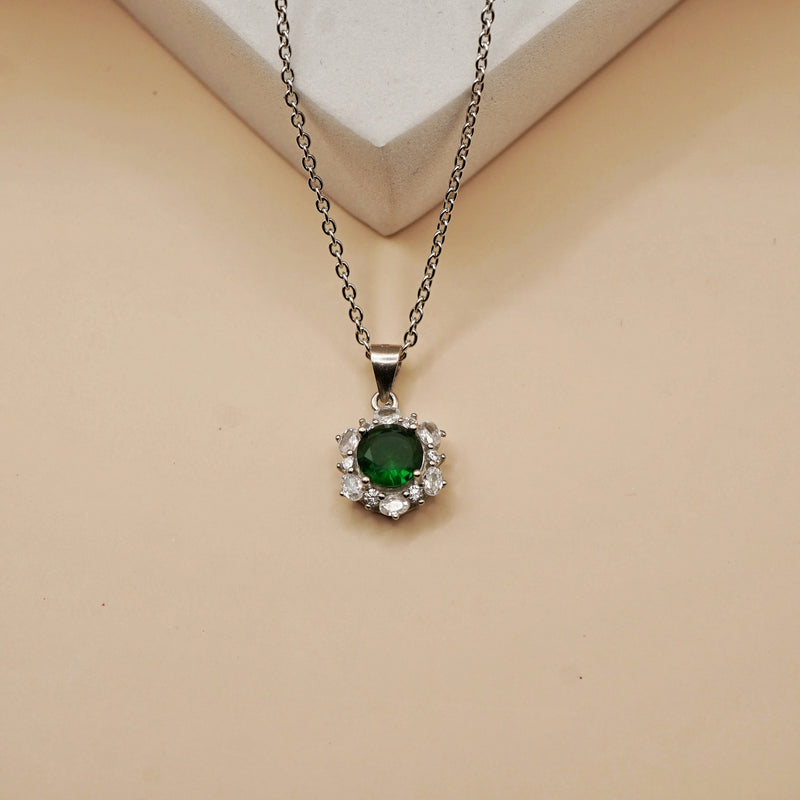 Emerald Radiance Halo Necklace