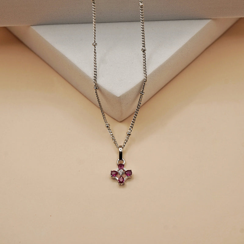 Ruby Flower Pendant Necklace