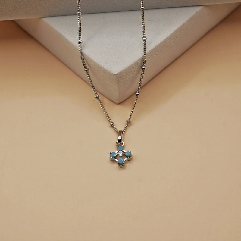 Aqua Blue Flower Pendant Necklace