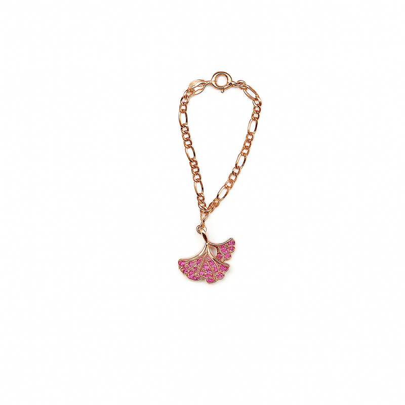 Rose Gold Fan Leaf Charm with Pink Stones