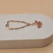 Rose Gold Fan Leaf Charm with Pink Stones