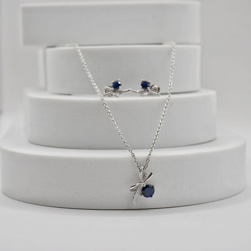 Sterling Silver Blue Ribbon Jewelry Set