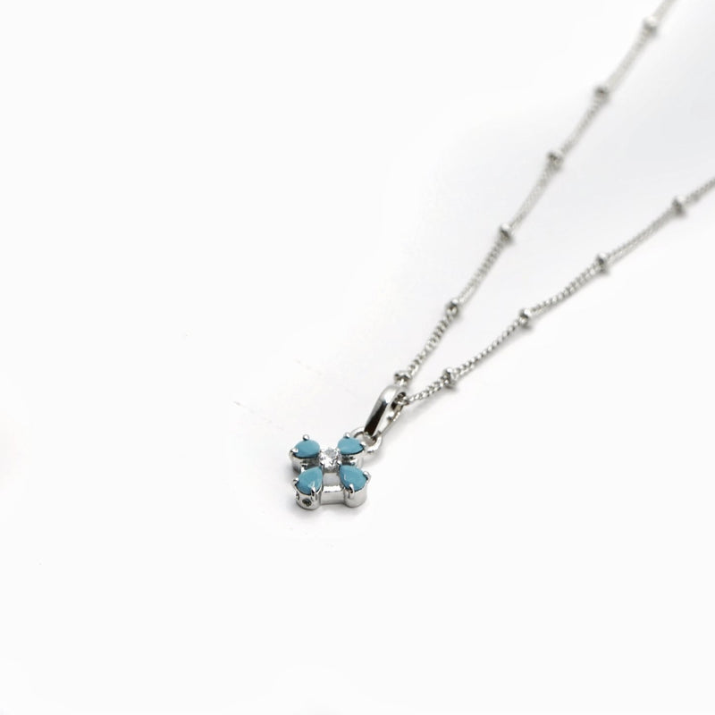 Aqua Blue Flower Pendant Necklace