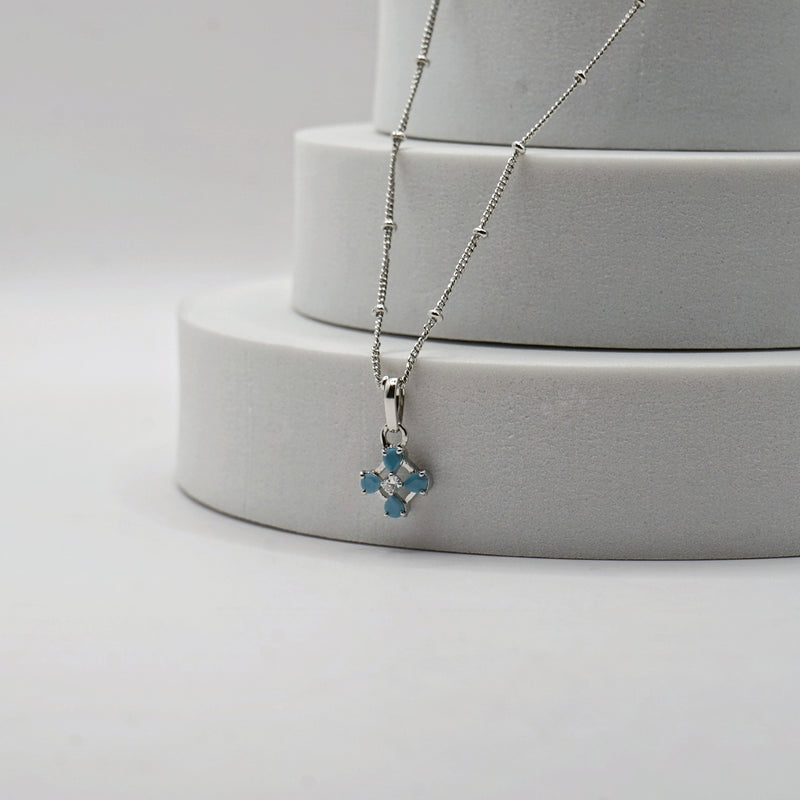 Aqua Blue Flower Pendant Necklace
