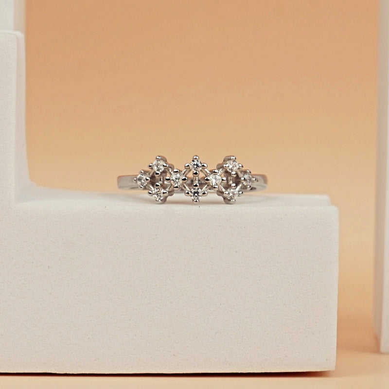 Triple Flower Cluster Adjustable Ring