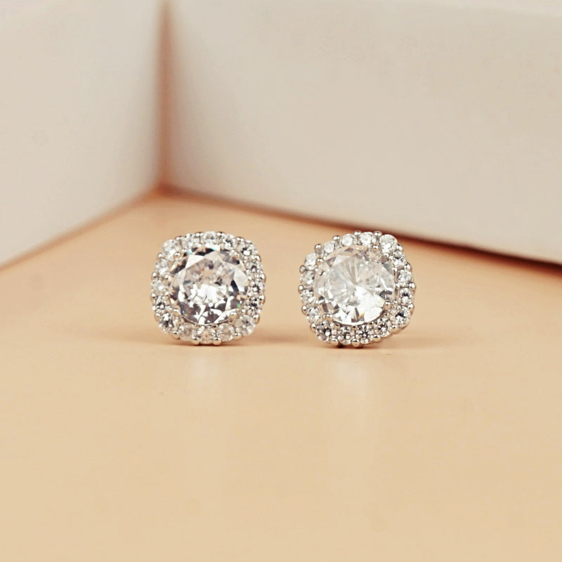 Cushion-Cut Halo Stud Earrings