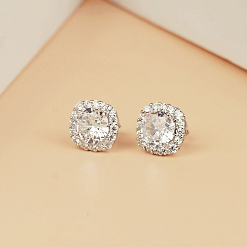 Cushion-Cut Halo Stud Earrings