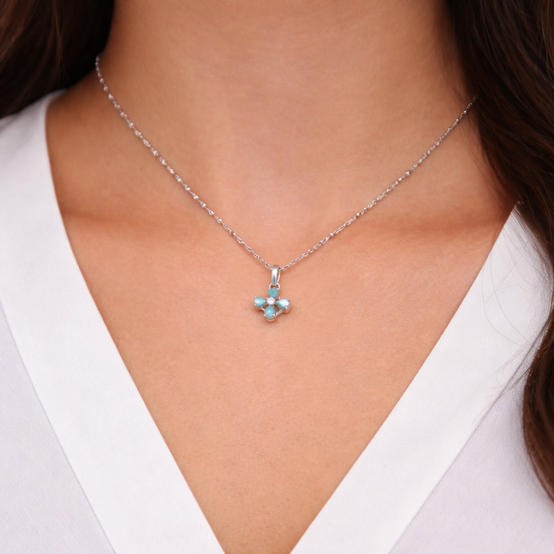 Aqua Blue Flower Pendant Necklace