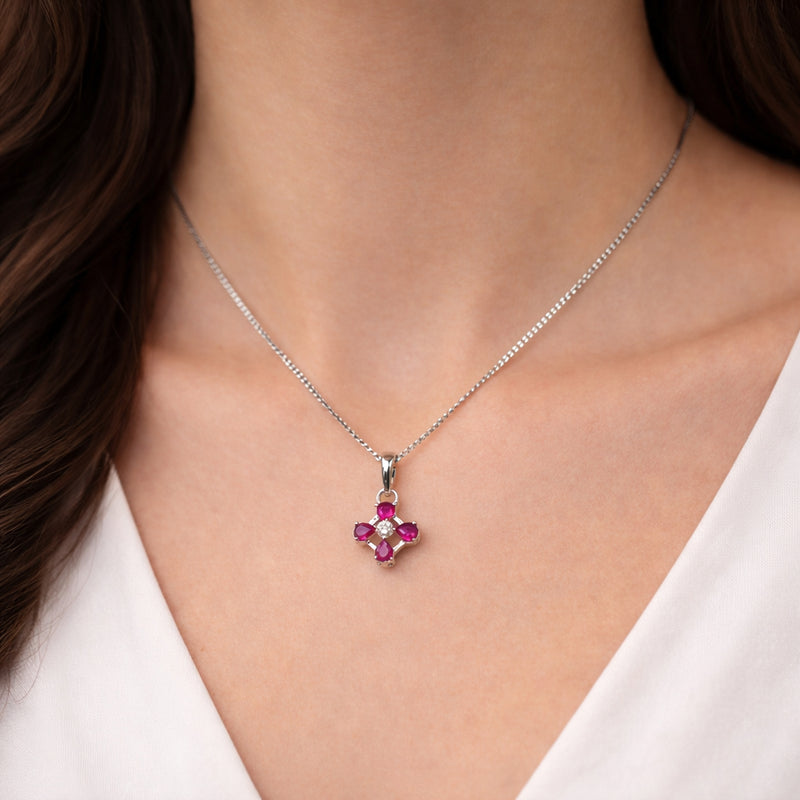 Ruby Flower Pendant Necklace