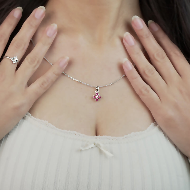 Ruby Flower Pendant Necklace