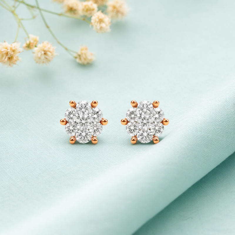 Rose Radiance 6-Prong Silver Stud Earrings