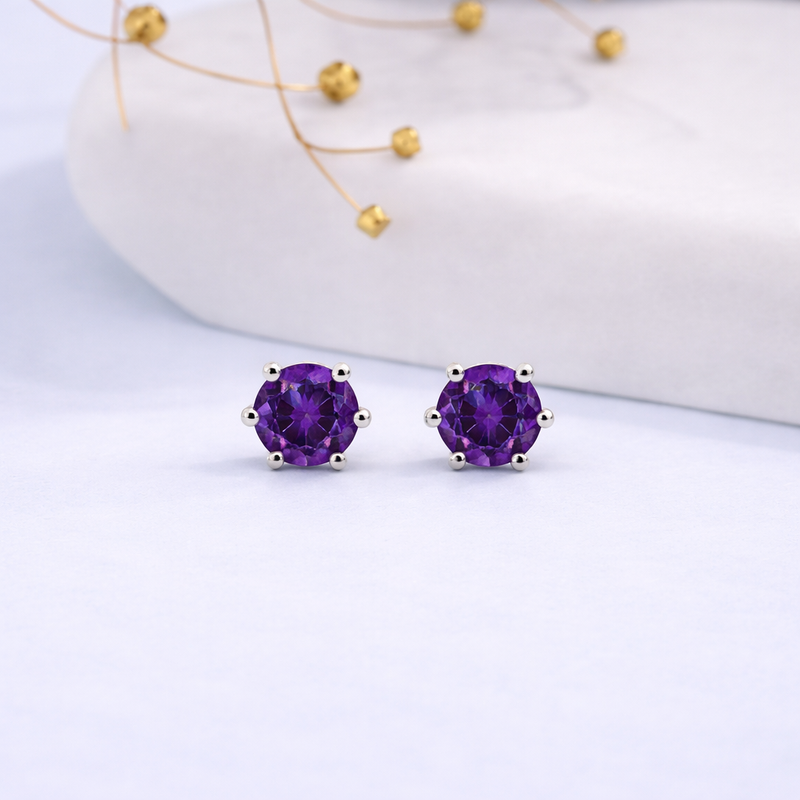 Lavender Spark Solitaire Studs