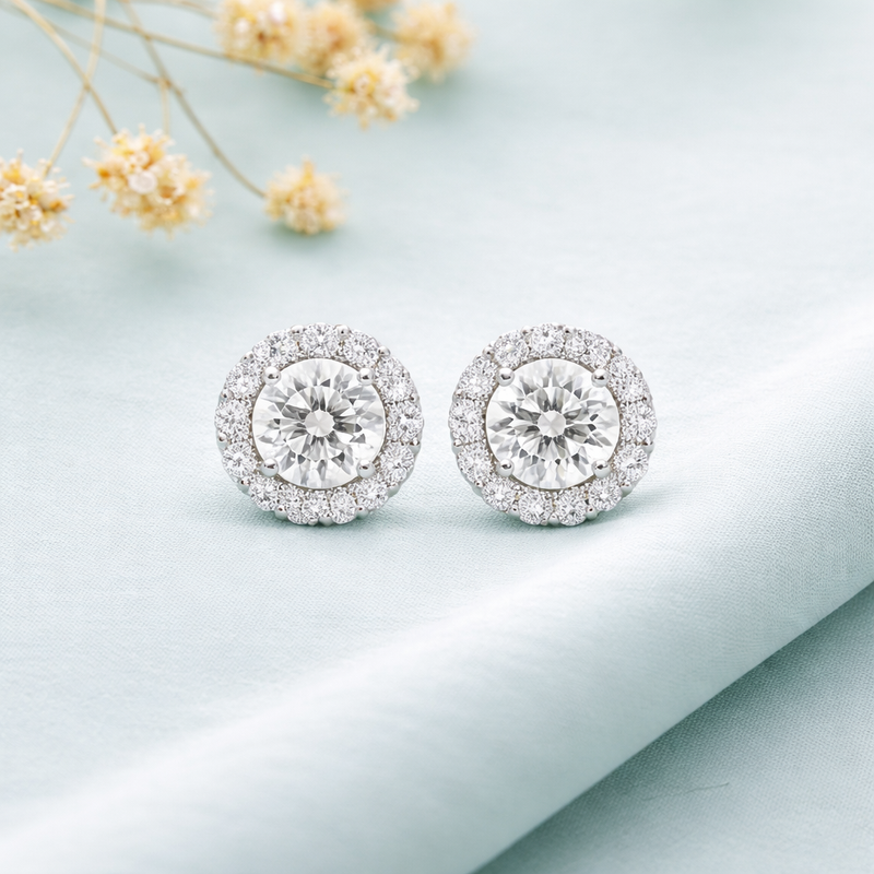 Radiant Halo Cluster Stud Earrings