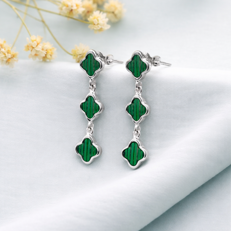 The Emerald Tiered Clover Studs
