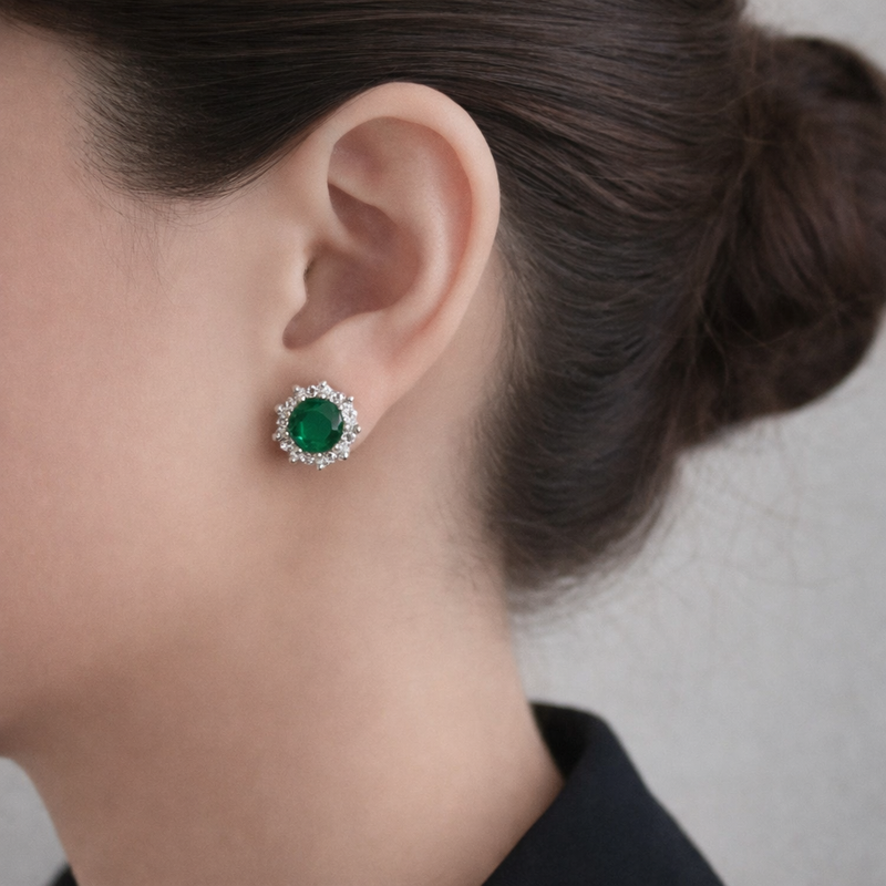 Emerald Radiance Halo Earrings