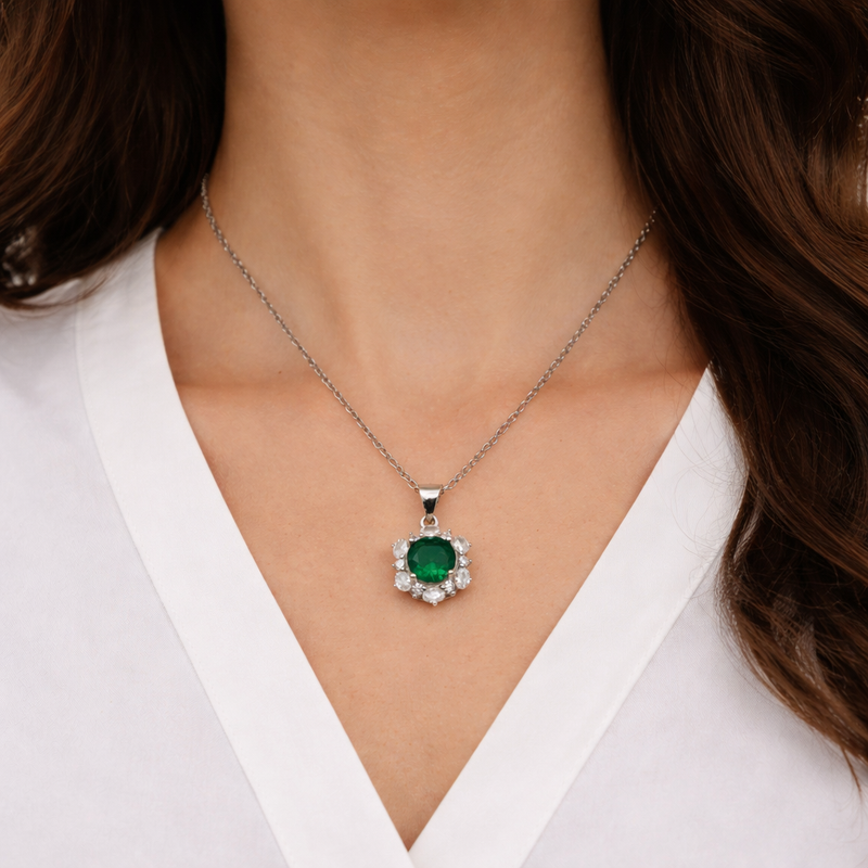 Emerald Radiance Halo Necklace