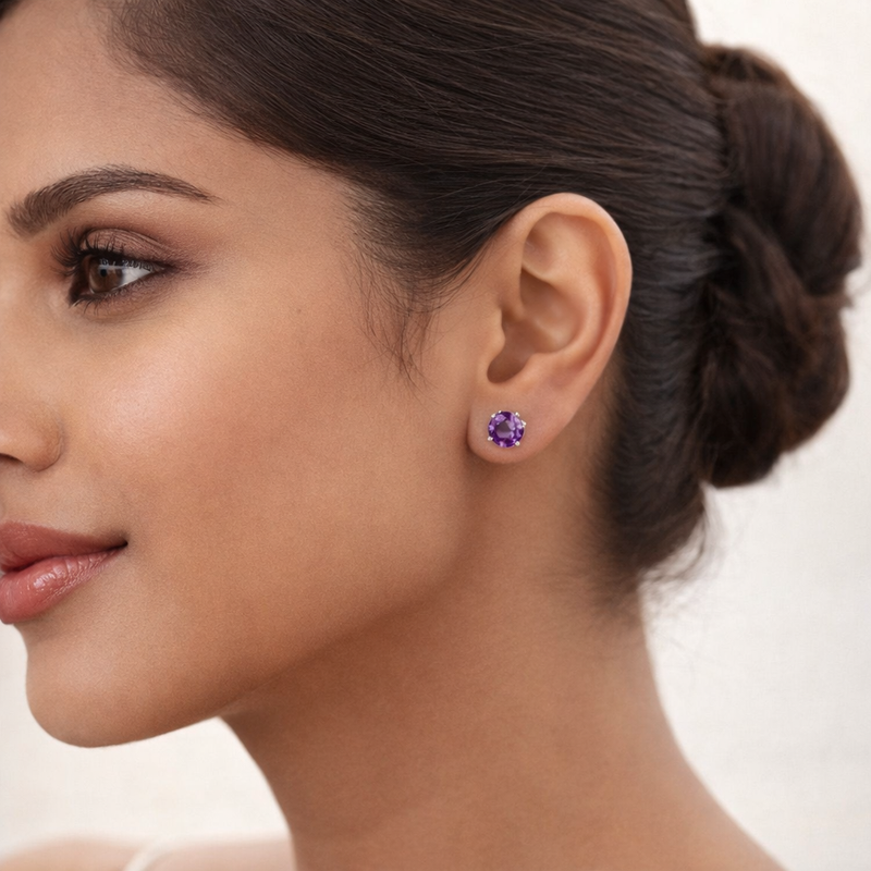 Lavender Spark Solitaire Studs