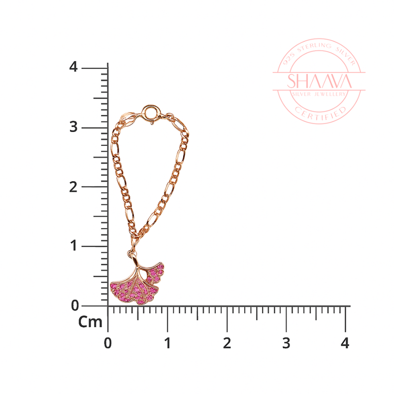 Rose Gold Fan Leaf Charm with Pink Stones