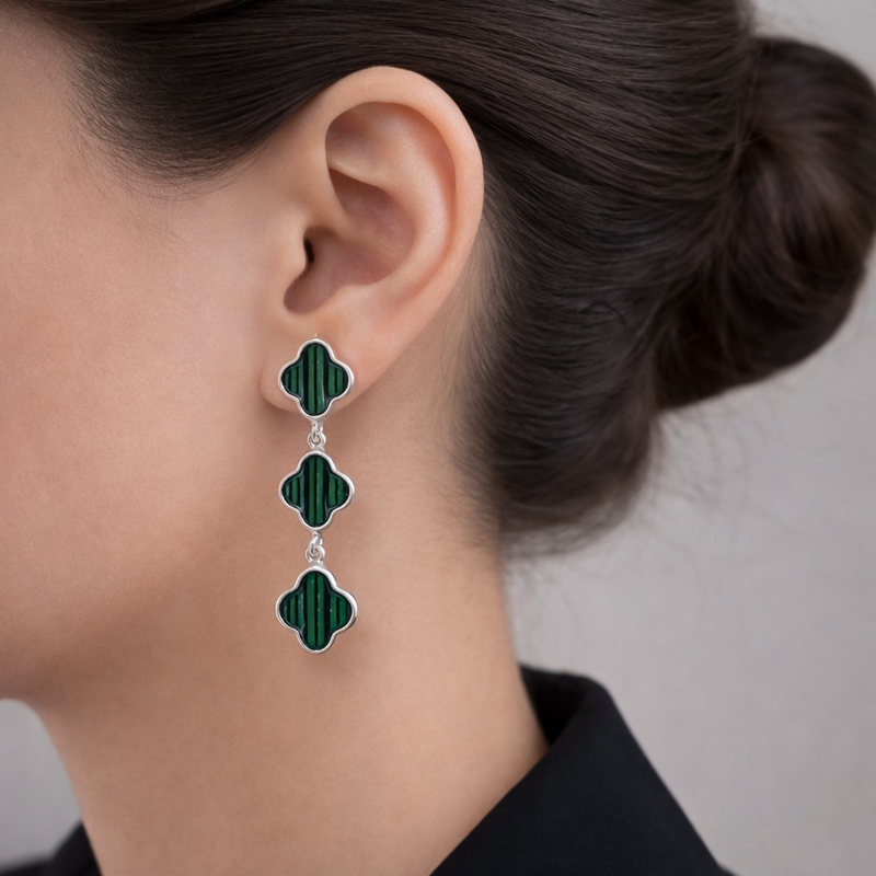 The Emerald Tiered Clover Studs